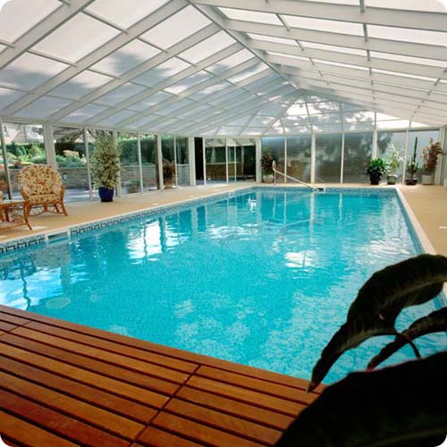 transparent roof of indoor pool