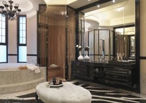 天然石材黑色与白色映衬经典浴室设计