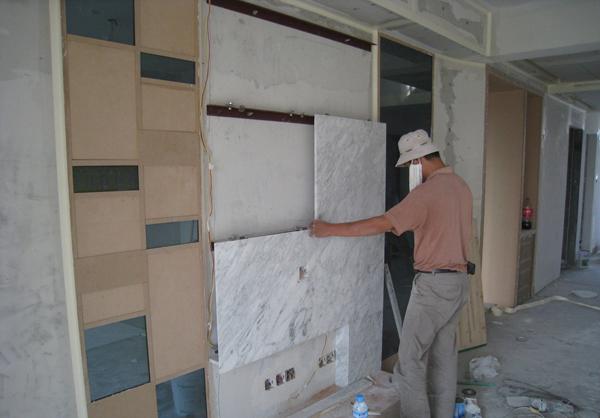 大理石背景墙的安装过程