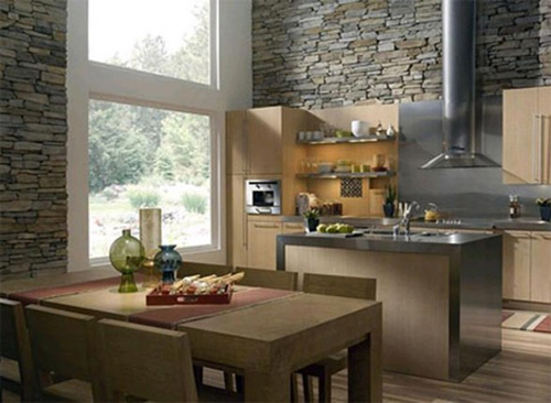 kitchen interior stone walls