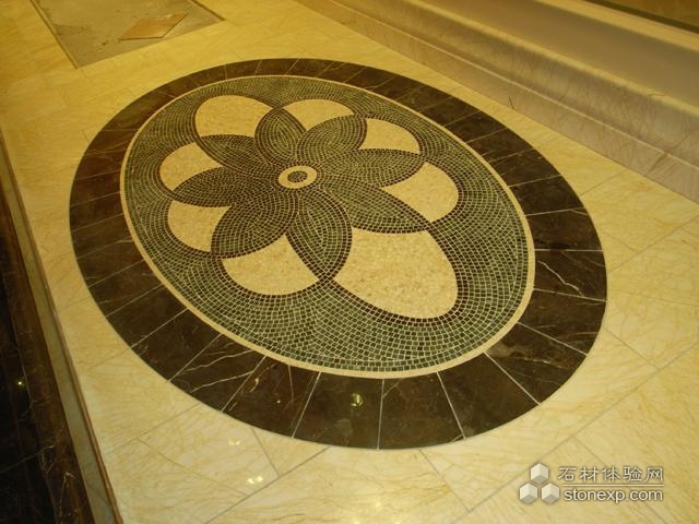 永利酒店室内地面设计 马赛克单色花瓣